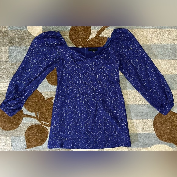 Revolve | Endless Rose Balloon Sleeve Embroidered Lace Blue Violet/Silver Mini - Picture 6 of 11